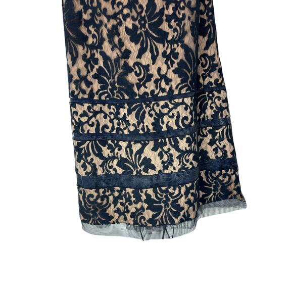 Tadashi Shoji Dress Navy Nude Embroidered Lace Formal Maxi Evening Gown Size 6 - Picture 5 of 15